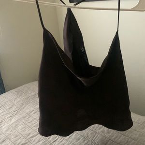 Dark brown satin cowl neck Zara cami top